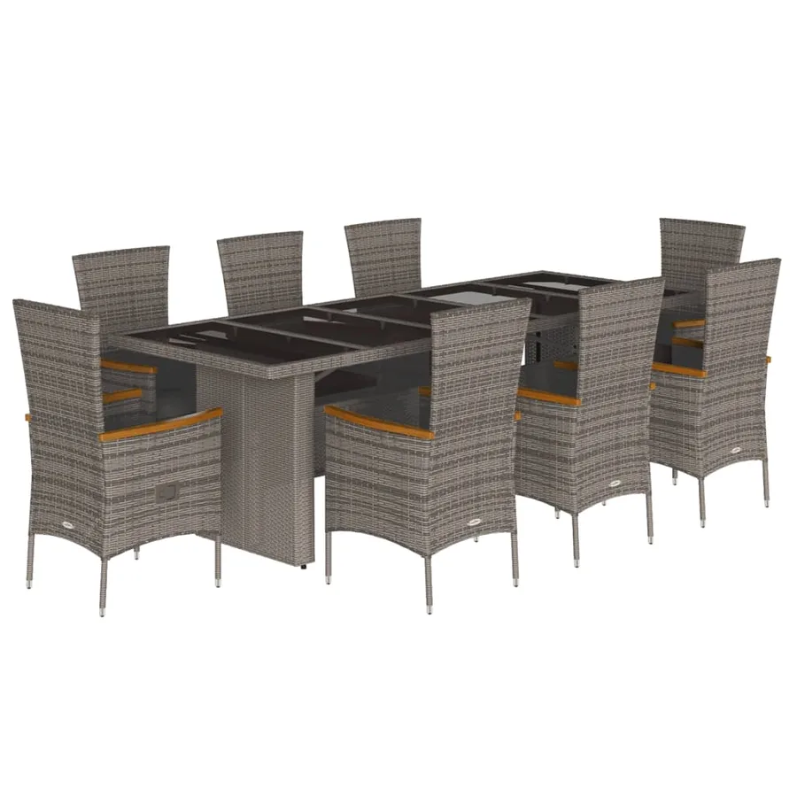 Ensemble à manger de jardin 9 pcs coussins gris résine tressée - 2