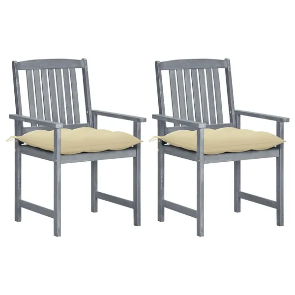 Chaises de jardin et coussins lot de 2 Gris Bois acacia massif