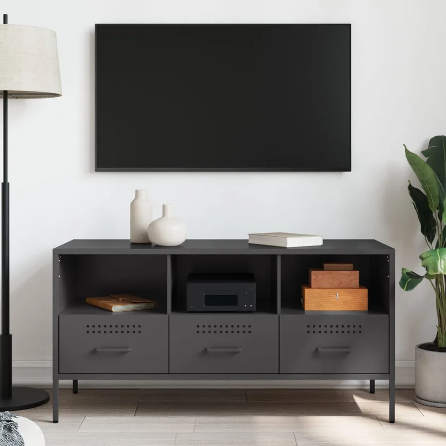 Meuble TV noir 100,5x39x50,5 cm acier - 3