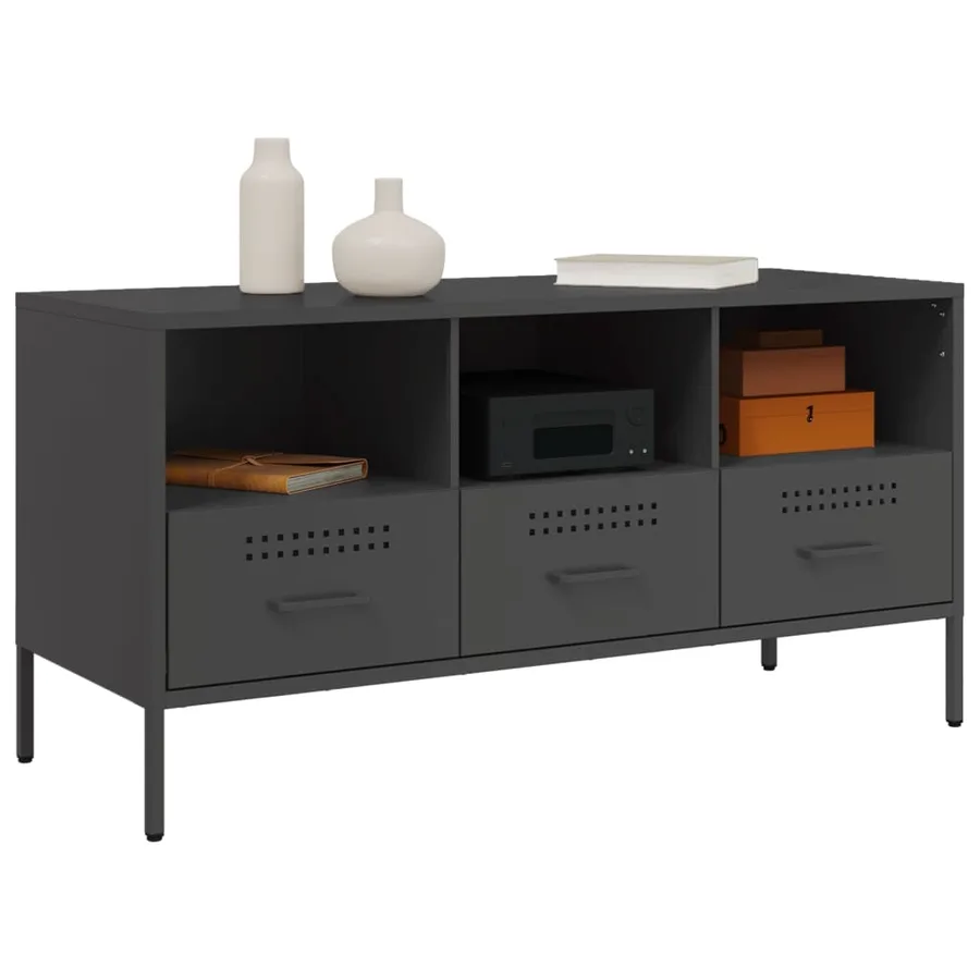 Meuble TV noir 100,5x39x50,5 cm acier - 4