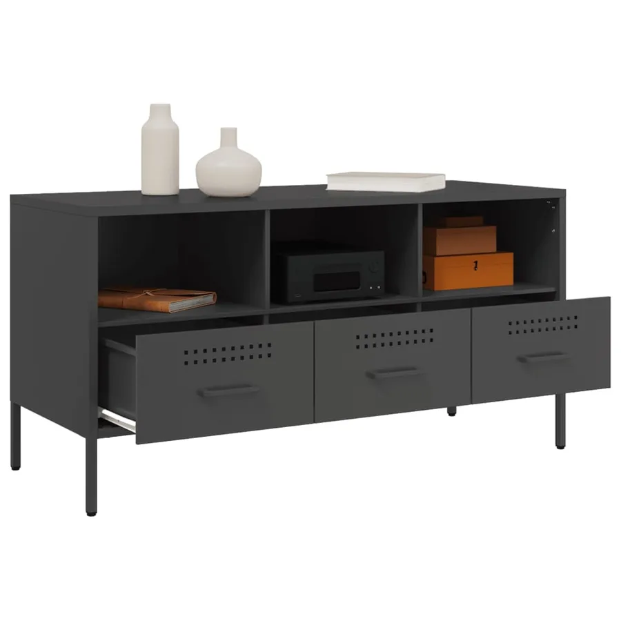 Meuble TV noir 100,5x39x50,5 cm acier - 5