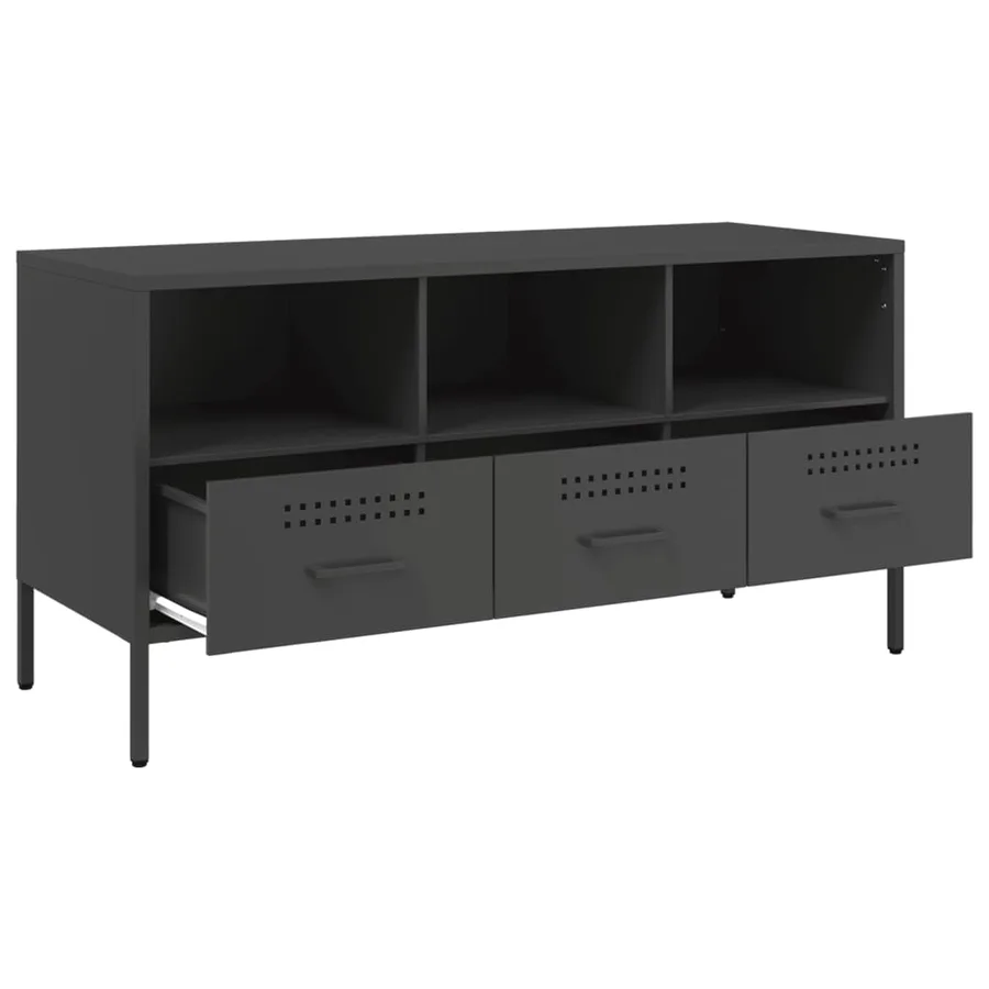 Meuble TV noir 100,5x39x50,5 cm acier - 9