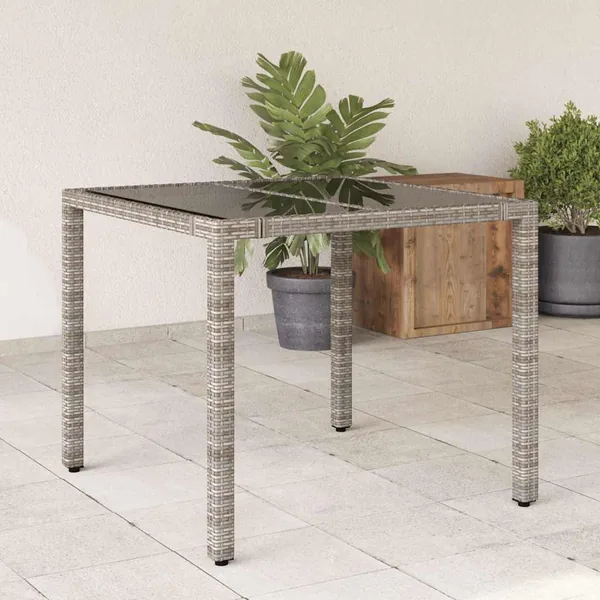 Table de jardin dessus en verre Gris 90x90x75 cm Résine tressée