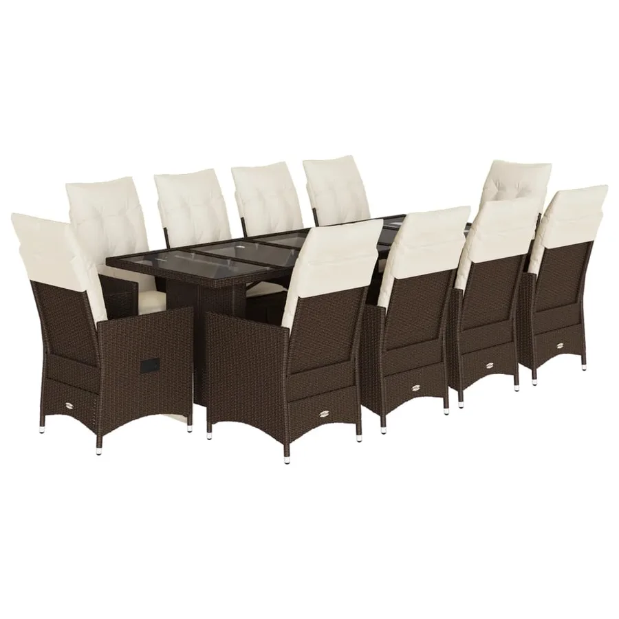 Ensemble de bistro de jardin 11 pcs coussins marron poly rotin - 2