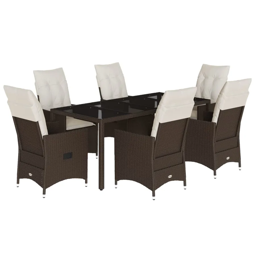 Ensemble à manger de jardin et coussins 7 pcs marron rotin - 2