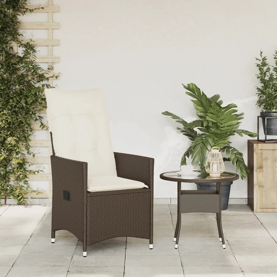 Chaise inclinable de jardin avec coussins marron résine tressée - 3