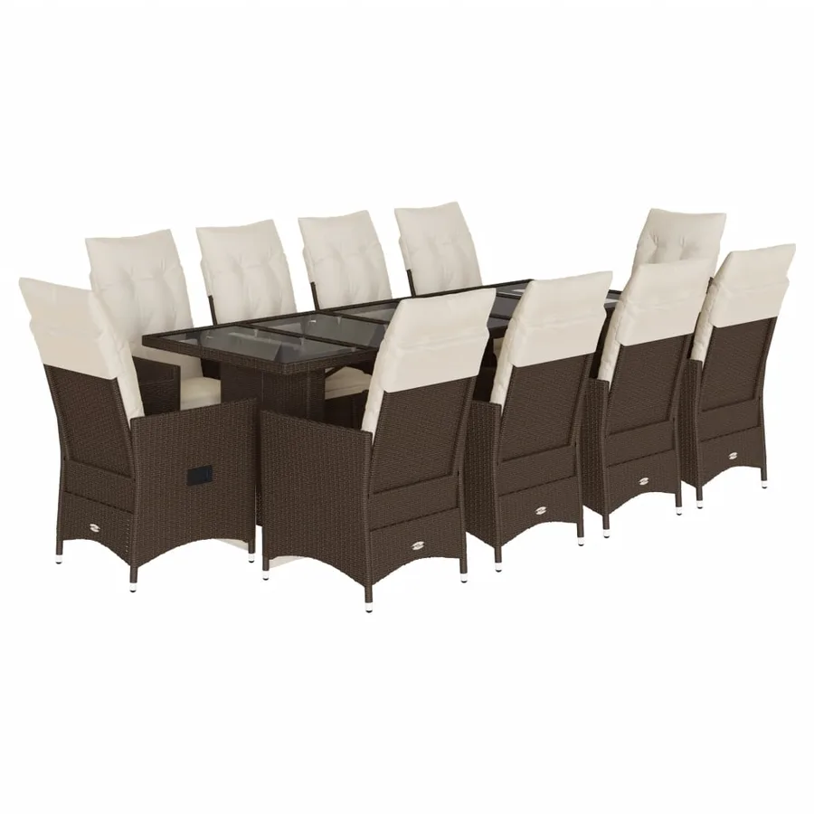 Ensemble de bistro de jardin 11 pcs coussins marron poly rotin - 2