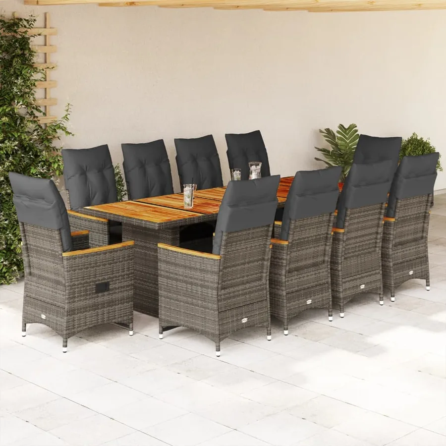 Ensemble de bistro de jardin 11 pcs coussins gris poly rotin