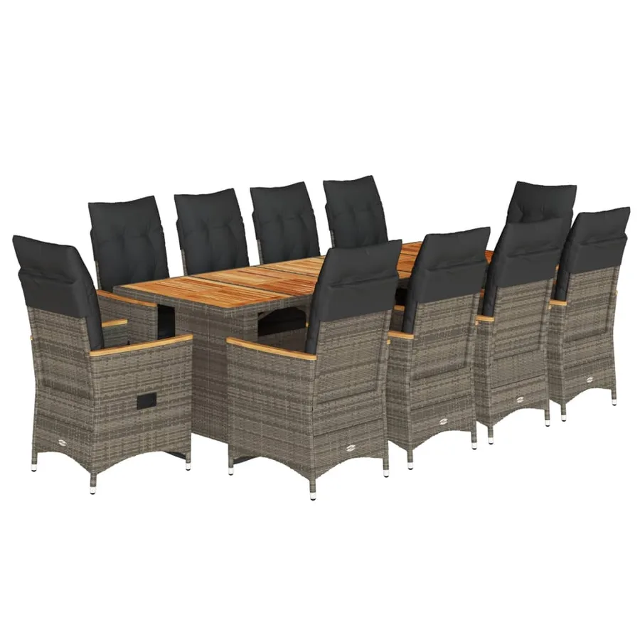 Ensemble de bistro de jardin 11 pcs coussins gris poly rotin - 2