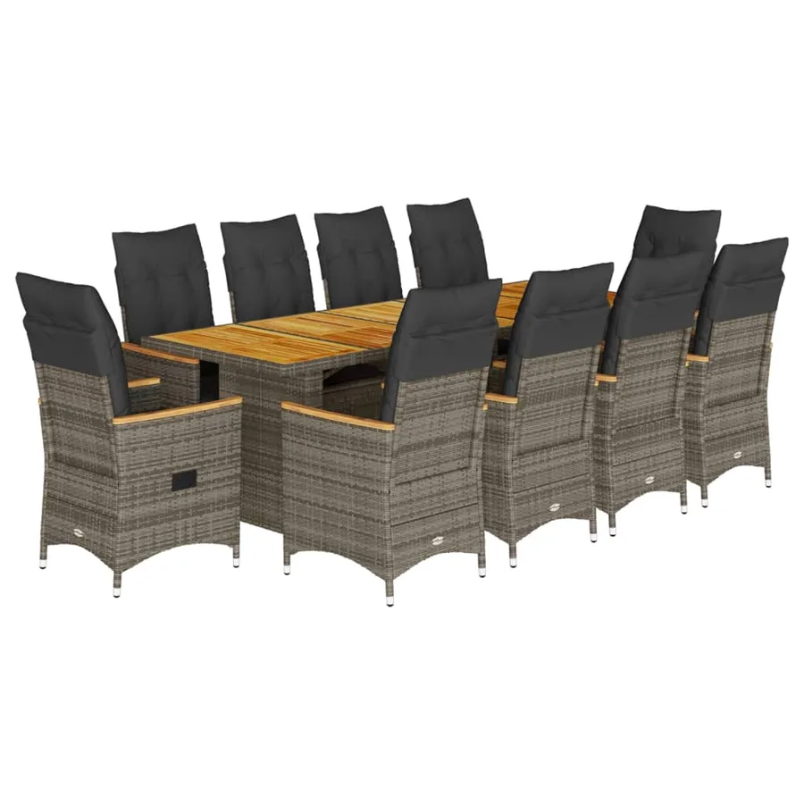 Ensemble de bistro de jardin 11 pcs coussins gris poly rotin - 2