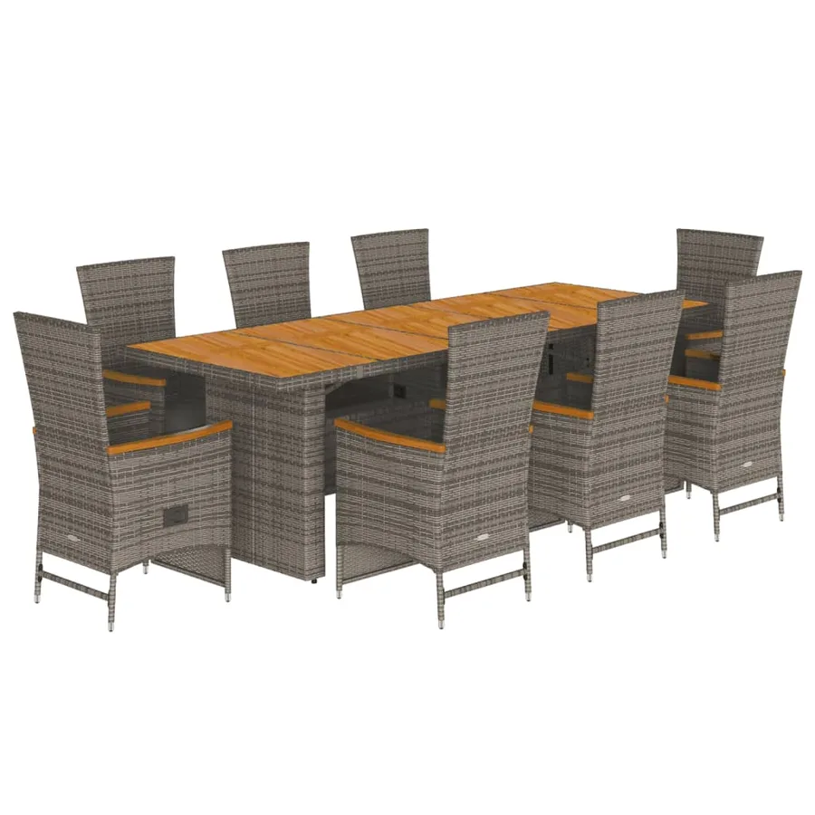 Ensemble à manger de jardin 9 pcs coussins gris résine tressée - 2