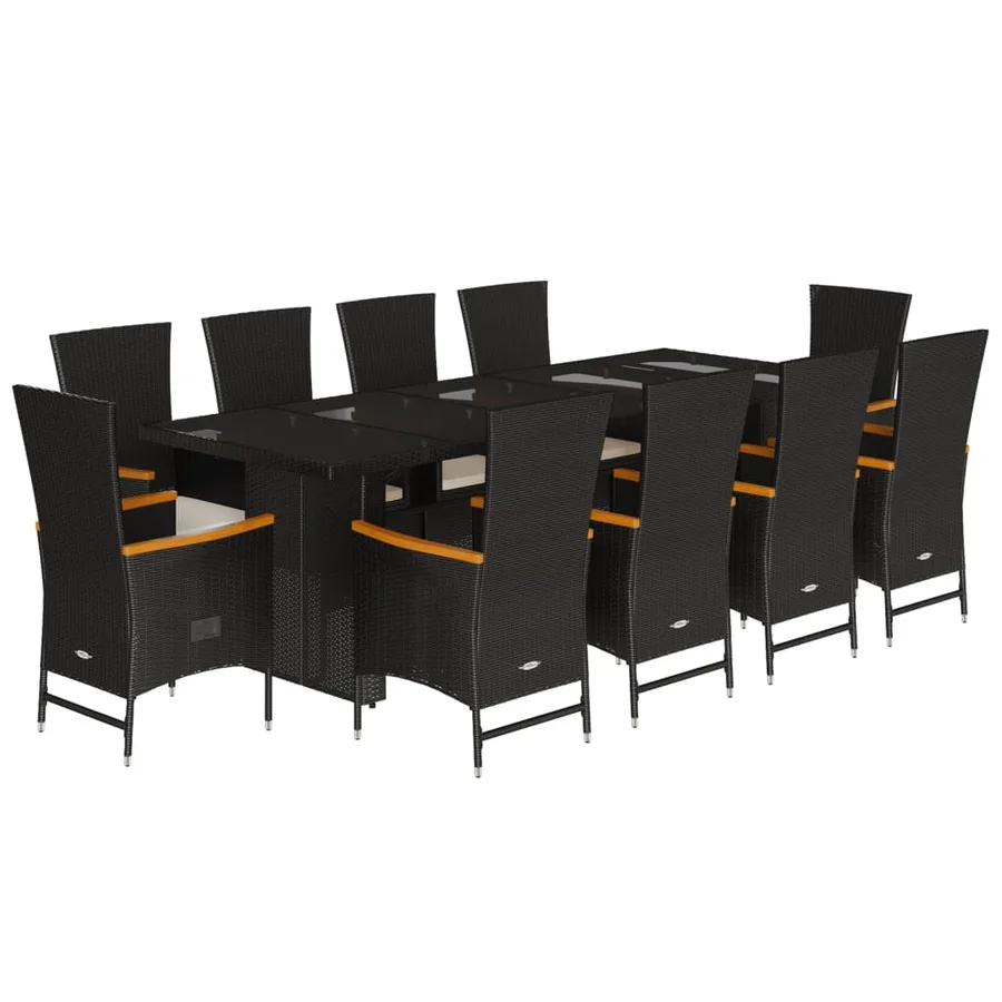 Ensemble à manger de jardin 11 pcs coussins noir résine tressée - 2