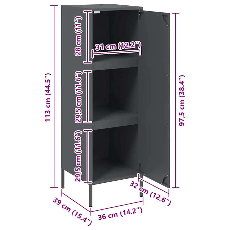 Buffet haut anthracite 36x39x113 cm acier - 14