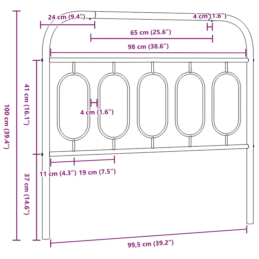 Tête de lit de remplacement métal noir 100 cm - 6