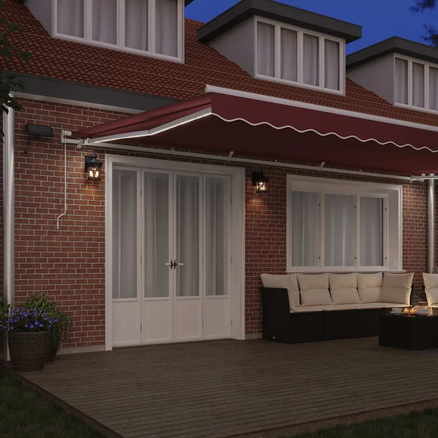 Auvent manuel rétractable avec LED bordeaux 600x300 cm - 3