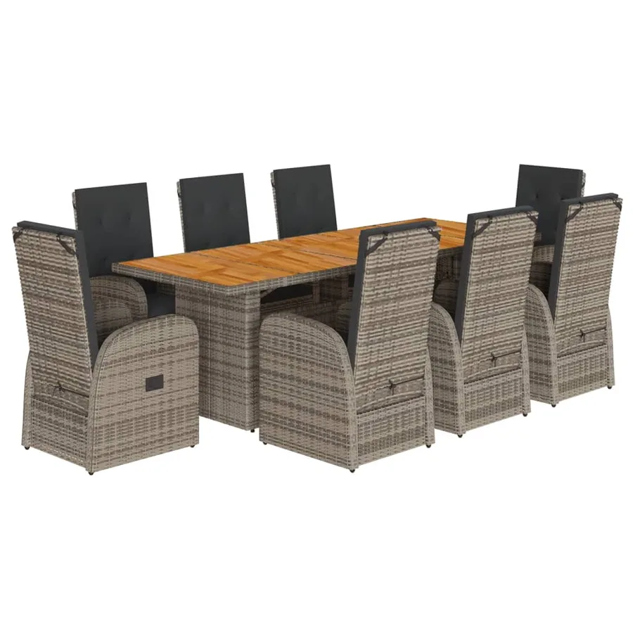 Ensemble à manger de jardin 9 pcs coussins gris résine tressée - 2