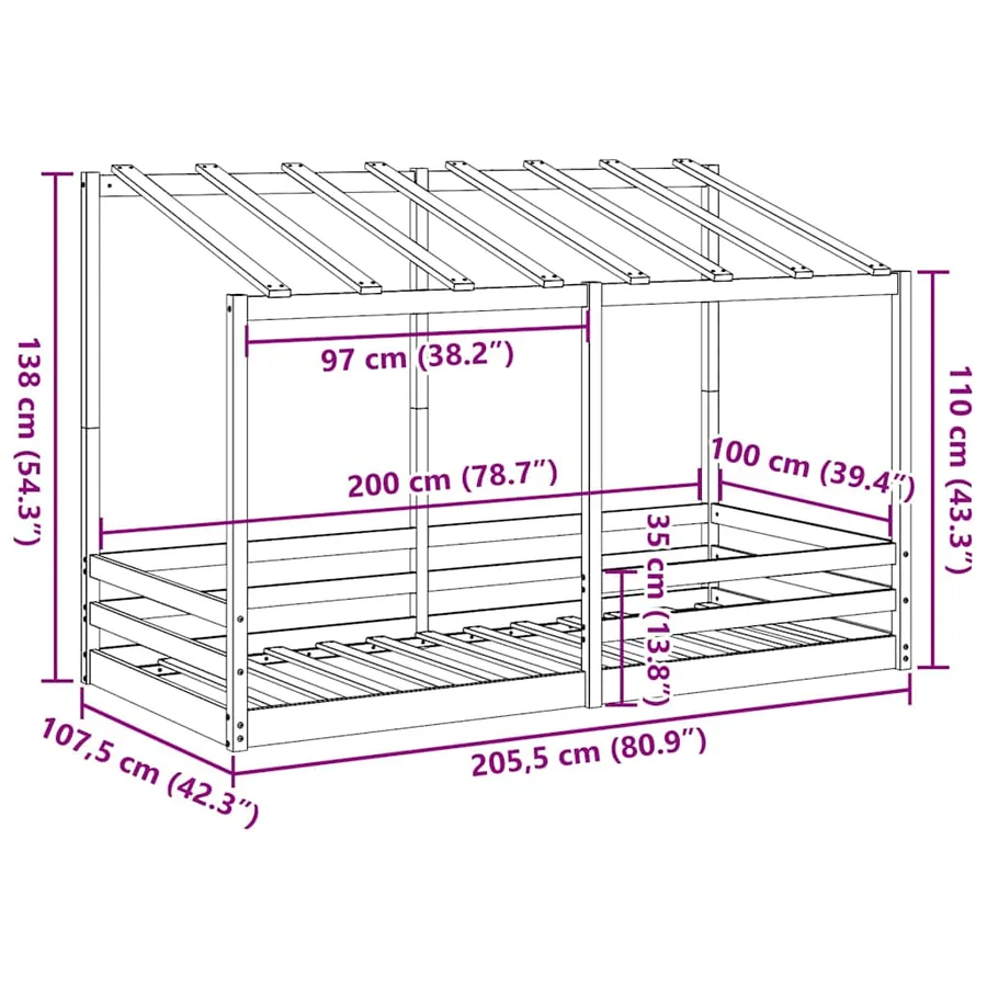 Lit pour enfants sans matelas blanc 100x200 cm bois pin massif - 9