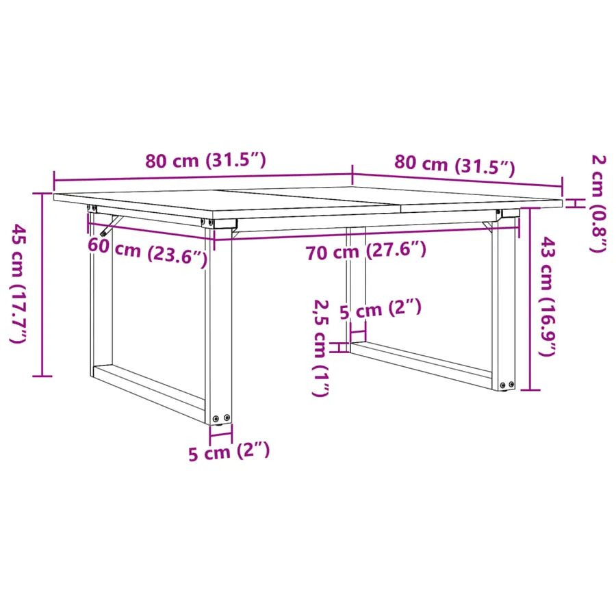 Table basse cadre en O 80x80x45 cm bois de pin massif et acier - 10