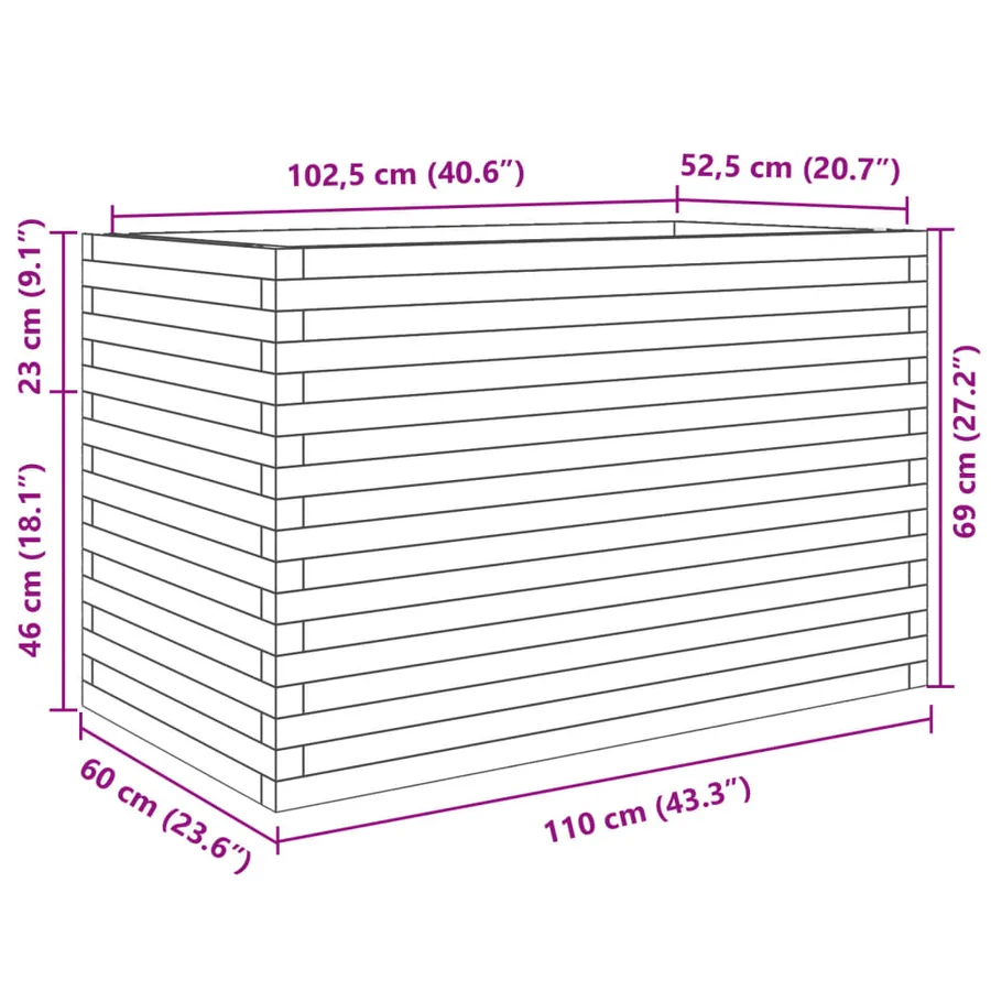 Jardinière cire marron 110x60x68,5 cm bois de pin massif - 10