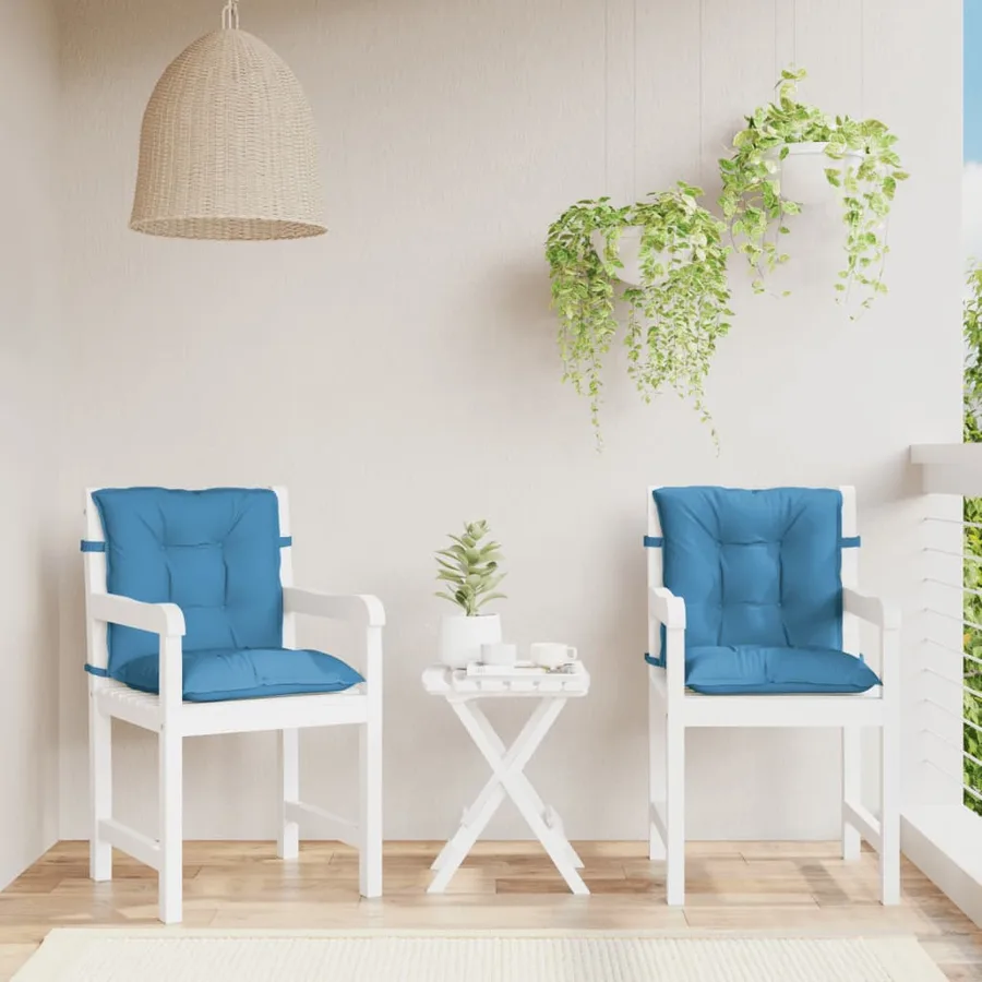 Coussins de chaise à dossier bas lot de 2 bleu mélangé tissu - 3