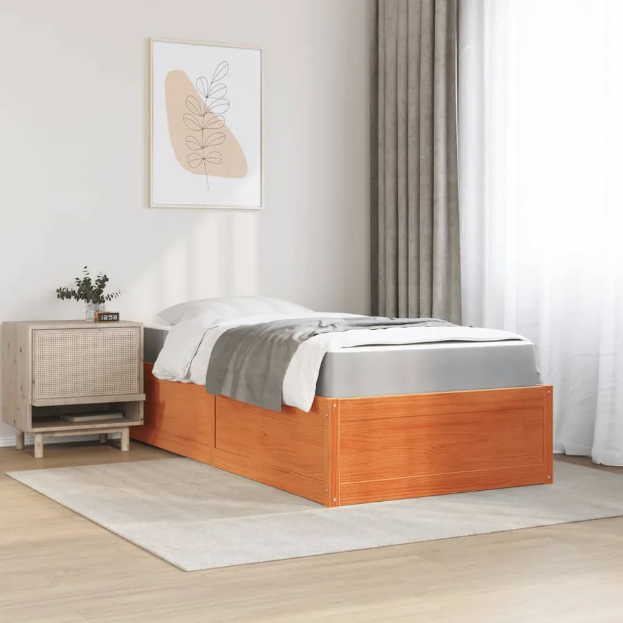 Lit avec matelas cire marron 90x200 cm bois massif de pin - 3