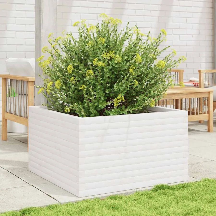 Jardinière blanc 80x80x46 cm bois de pin massif - 3