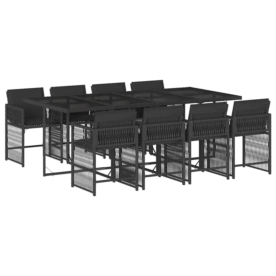 Ensemble à manger de jardin 9pcs coussins noir résine tressée - 2