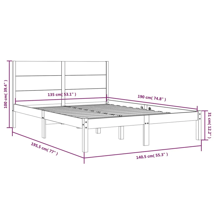 Cadre de lit sans matelas 135x190 cm bois massif - 6