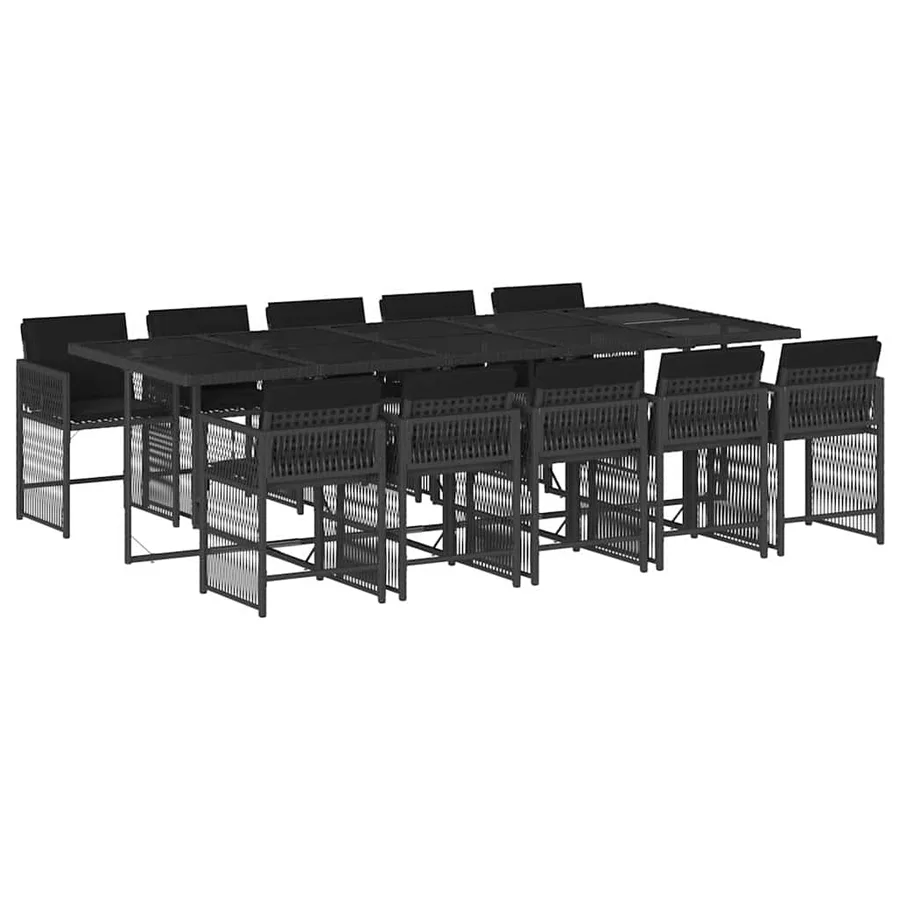 Ensemble à manger de jardin 11 pcs coussins noir résine tressée - 2