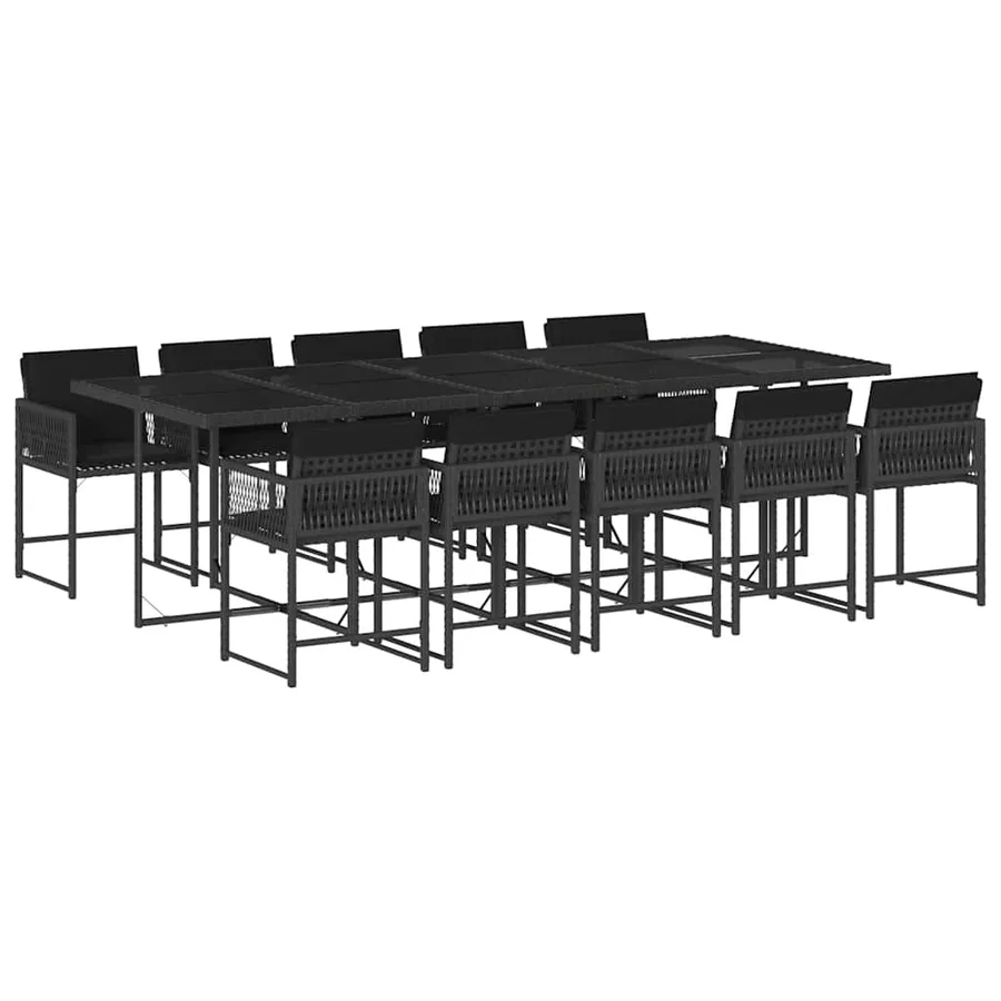 Ensemble à manger de jardin 11 pcs coussins noir résine tressée - 2