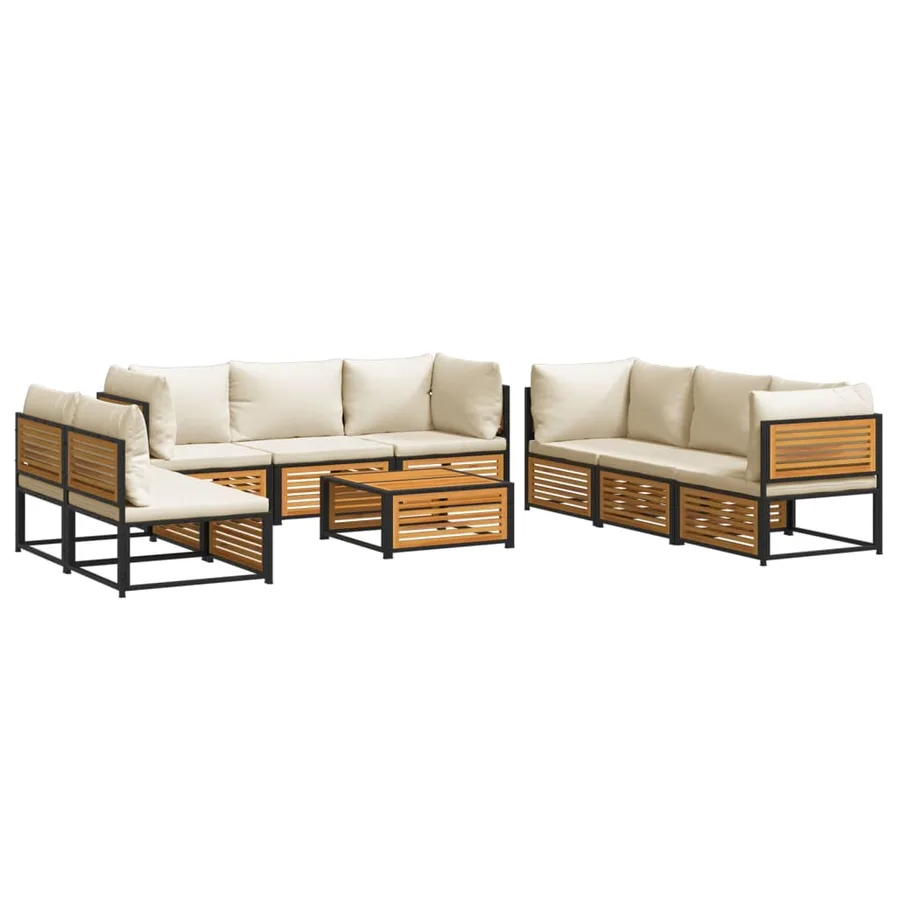 Salon de jardin avec coussins 9 pcs bois massif d'acacia - 2