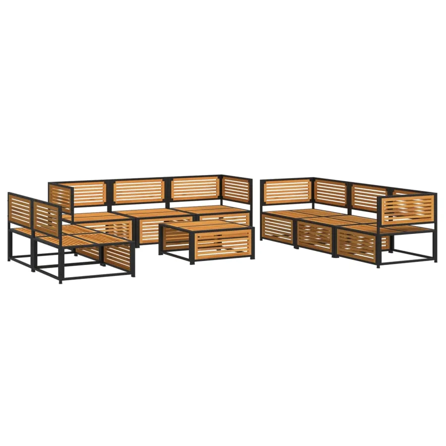 Salon de jardin avec coussins 9 pcs bois massif d'acacia - 3