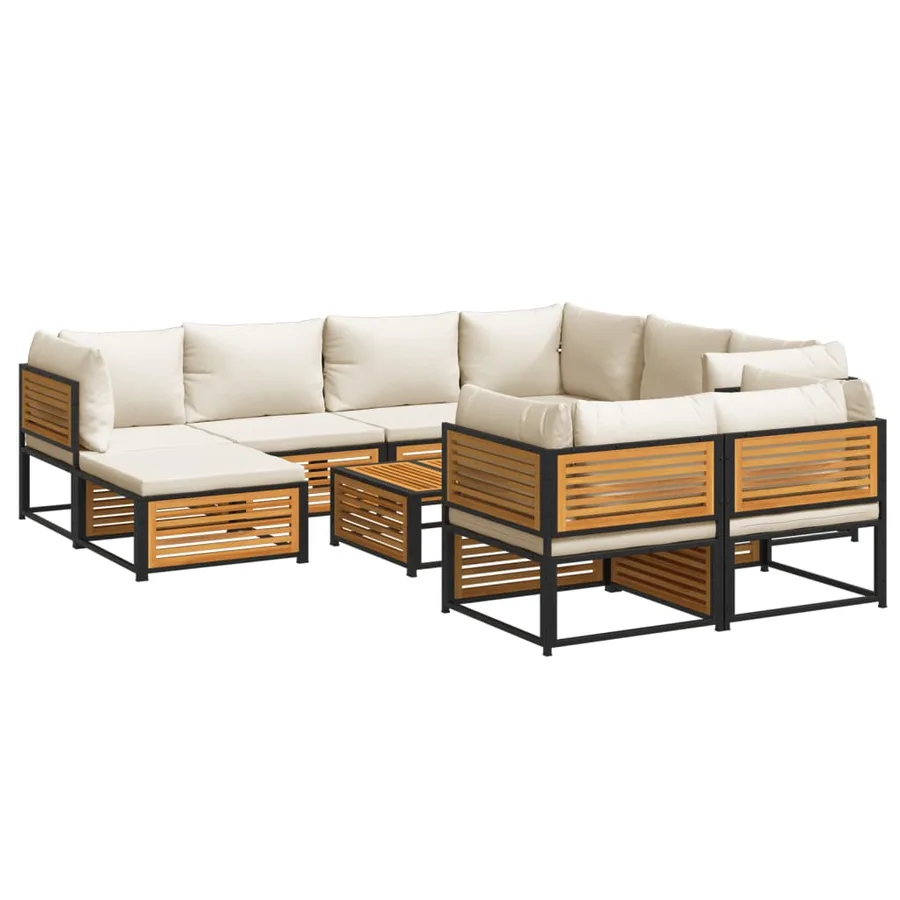 Salon de jardin avec coussins 10 pcs bois d'acacia solide - 2