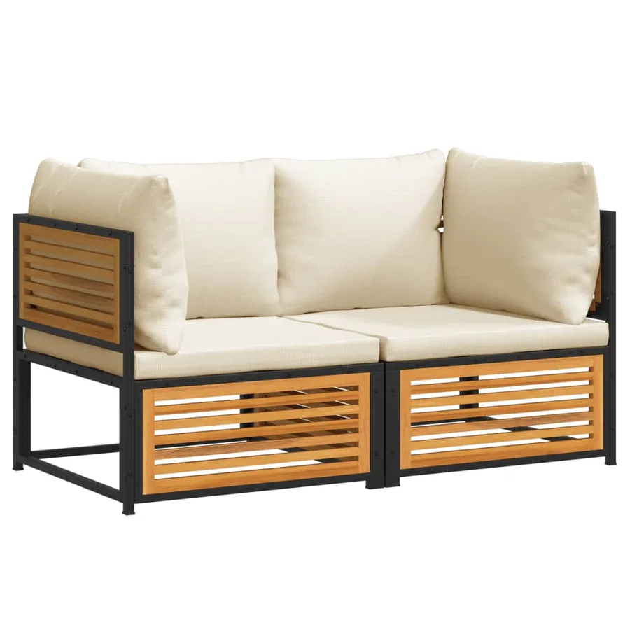 Salon de jardin avec coussins 2 pcs bois massif acacia - 2