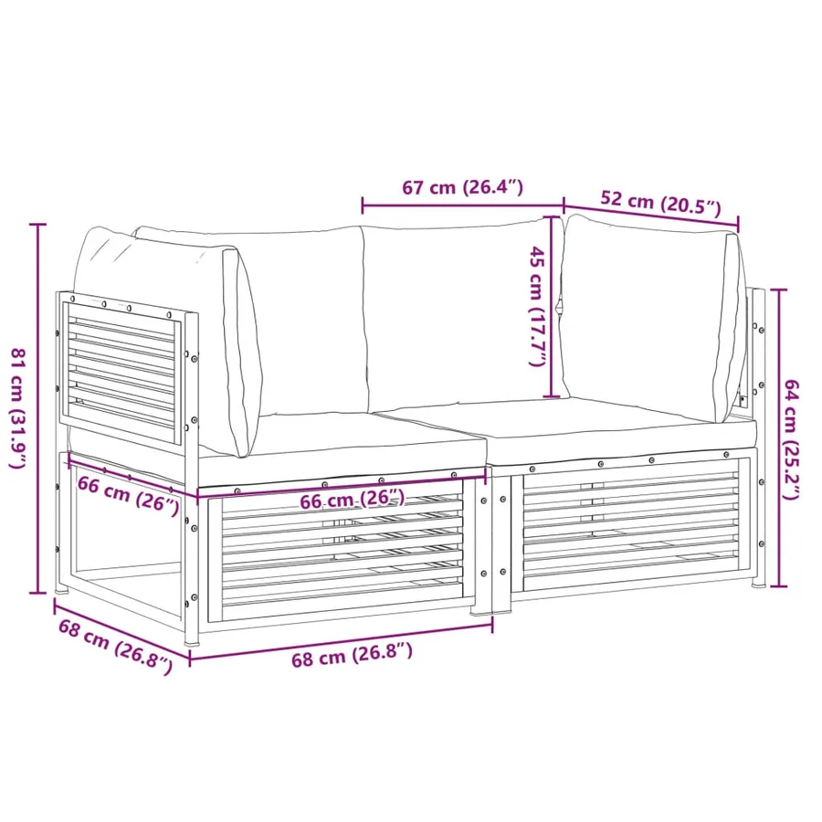 Salon de jardin avec coussins 2 pcs bois massif acacia - 9