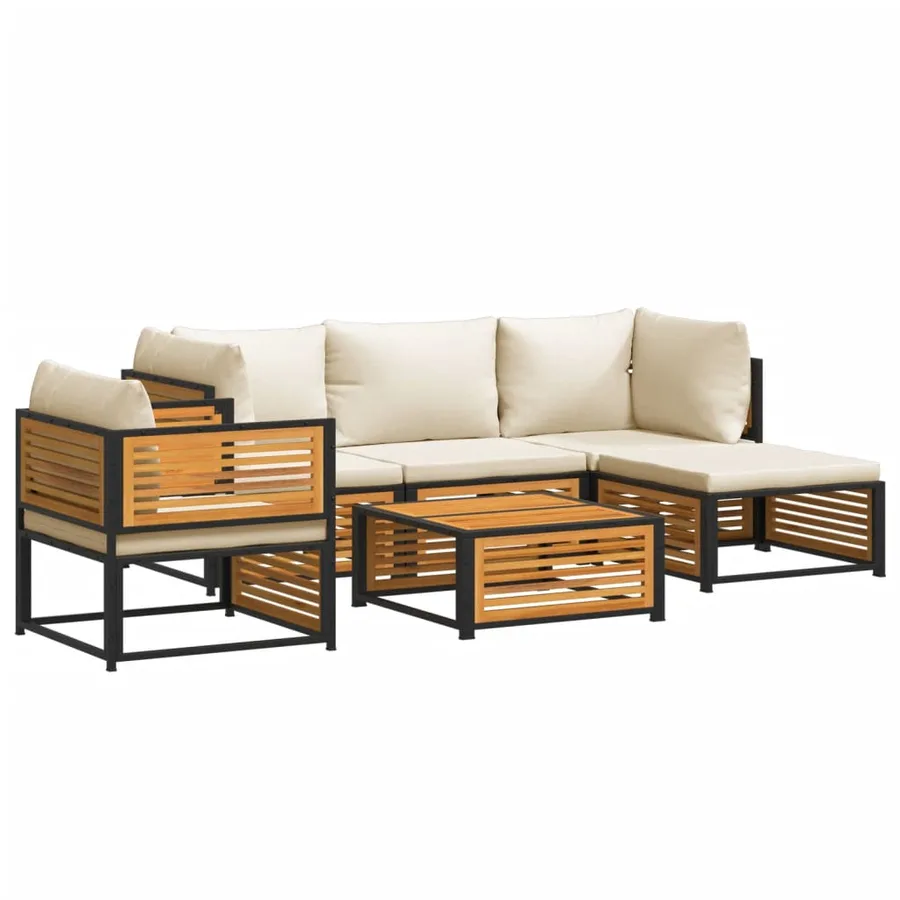 Salon de jardin avec coussins 6 pcs bois d'acacia solide - 2