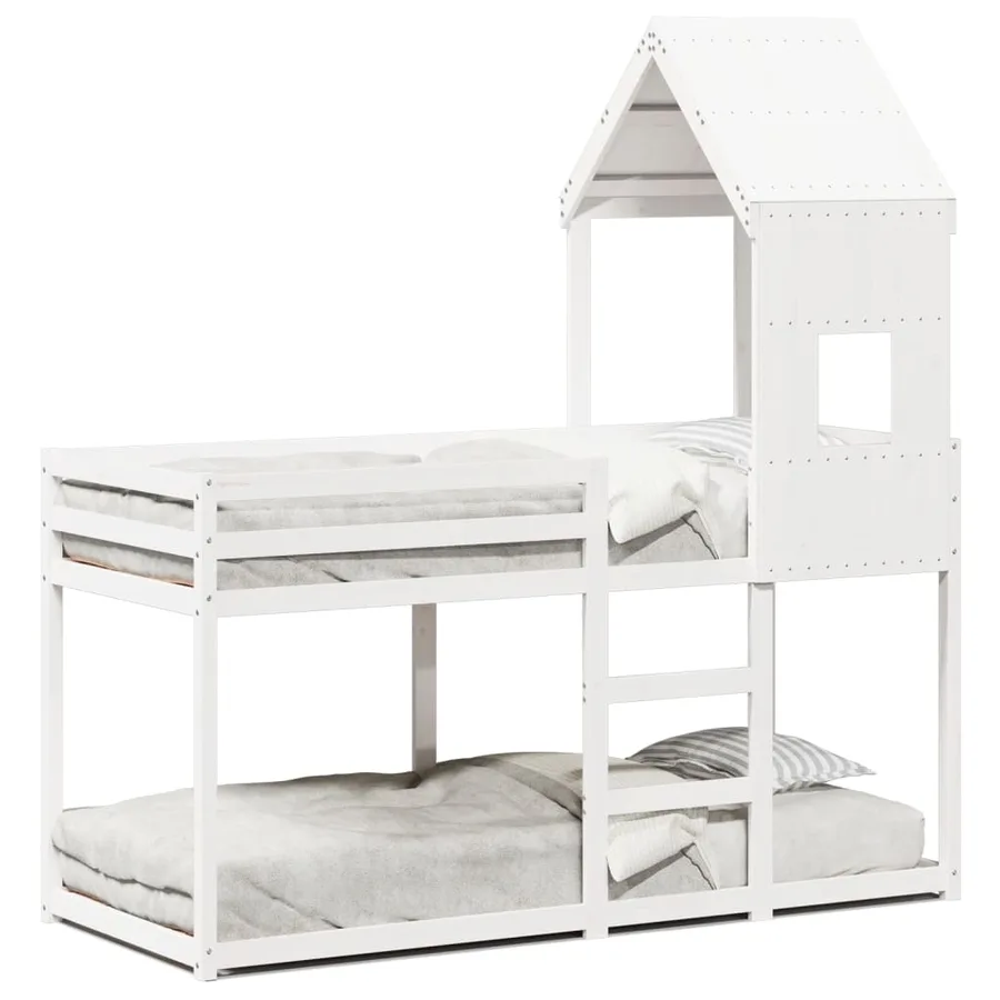 Lit superposé sans matelas blanc 90x200 cm bois de pin massif - 2