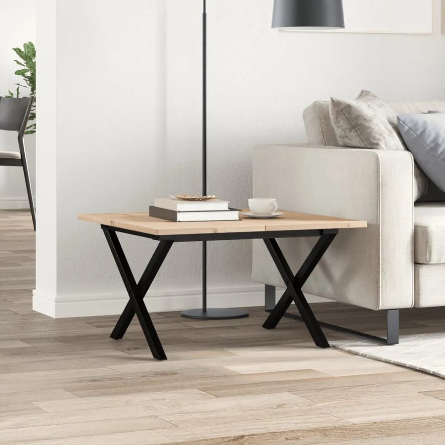 Table basse cadre en X 60x60x40 cm bois de pin massif et acier - 3