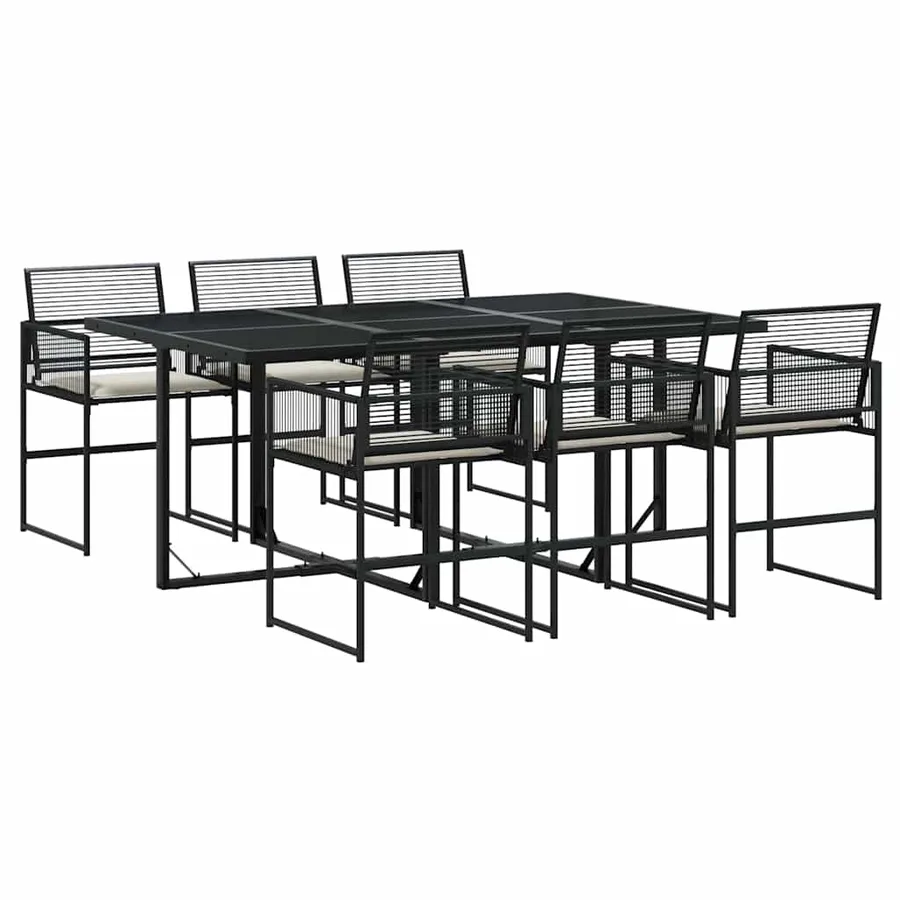 Ensemble à manger de jardin coussins 7 pcs noir résine tressée - 2