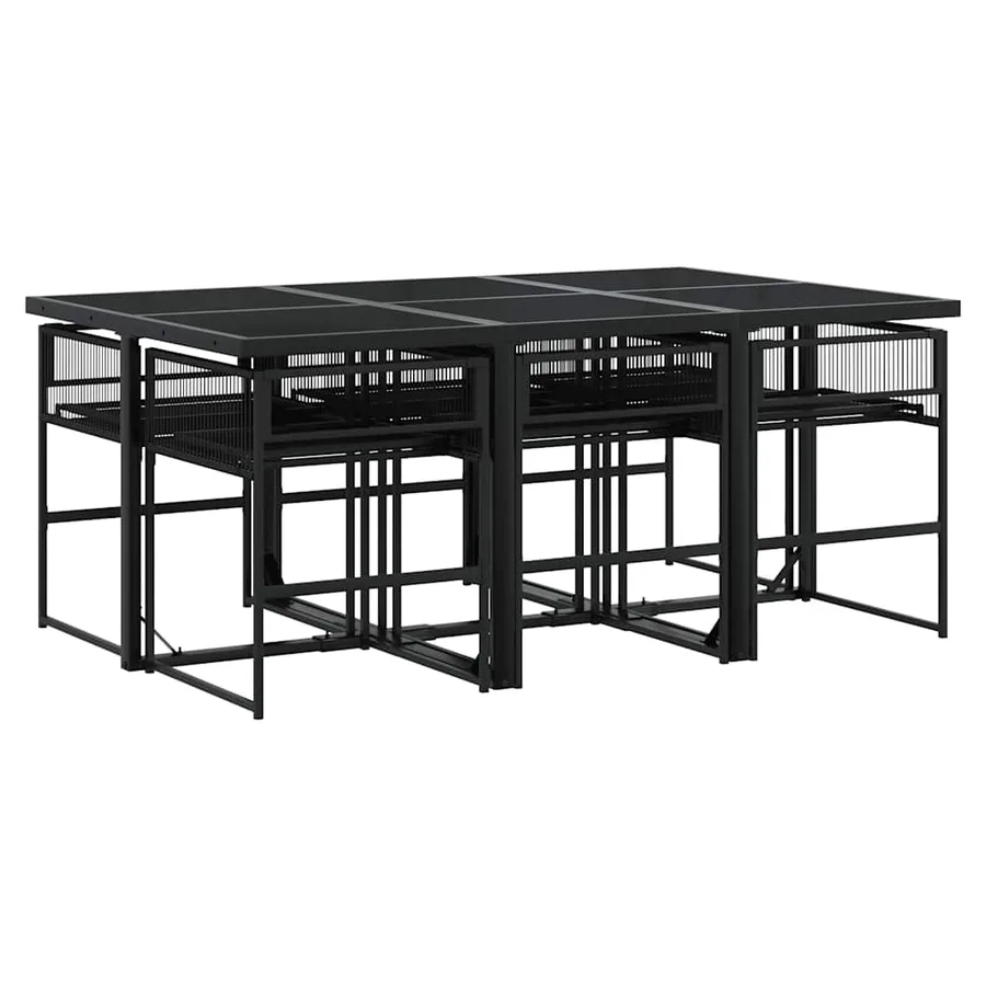Ensemble à manger de jardin coussins 7 pcs noir résine tressée - 3