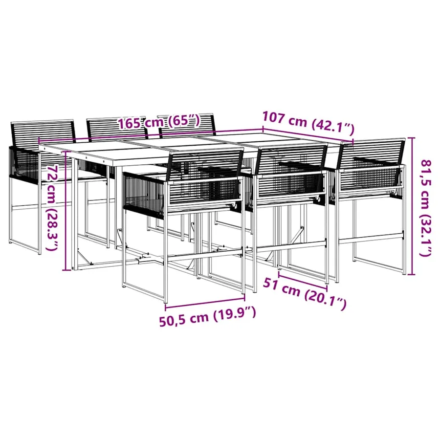 Ensemble à manger de jardin coussins 7 pcs noir résine tressée - 9