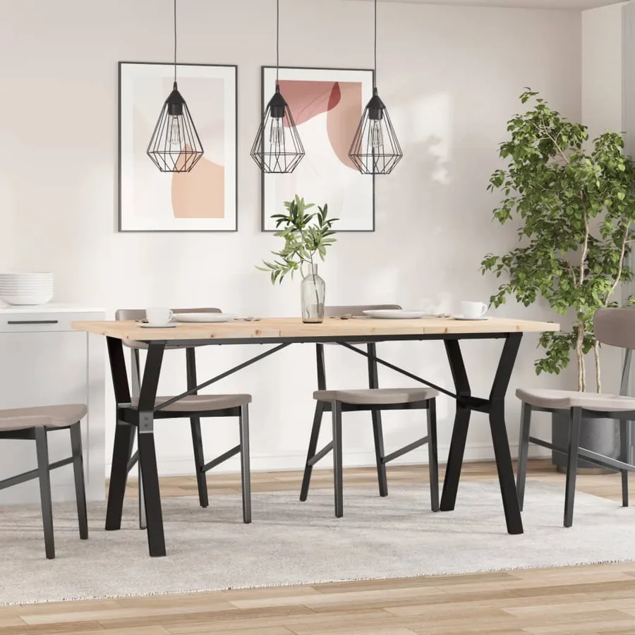 Table à manger cadre en Y 160x80x75,5 cm bois pin massif acier - 3