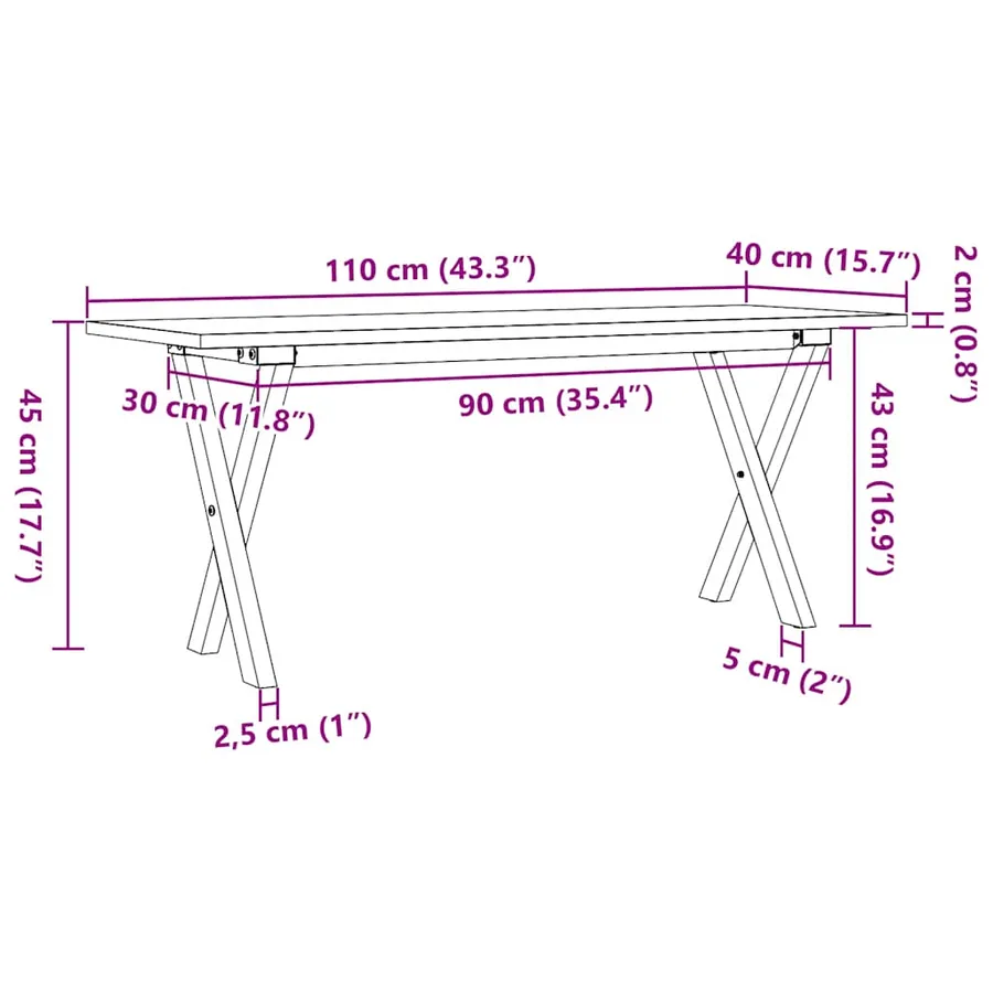 Table basse cadre en X 110x40x45 cm bois de pin massif et acier - 10