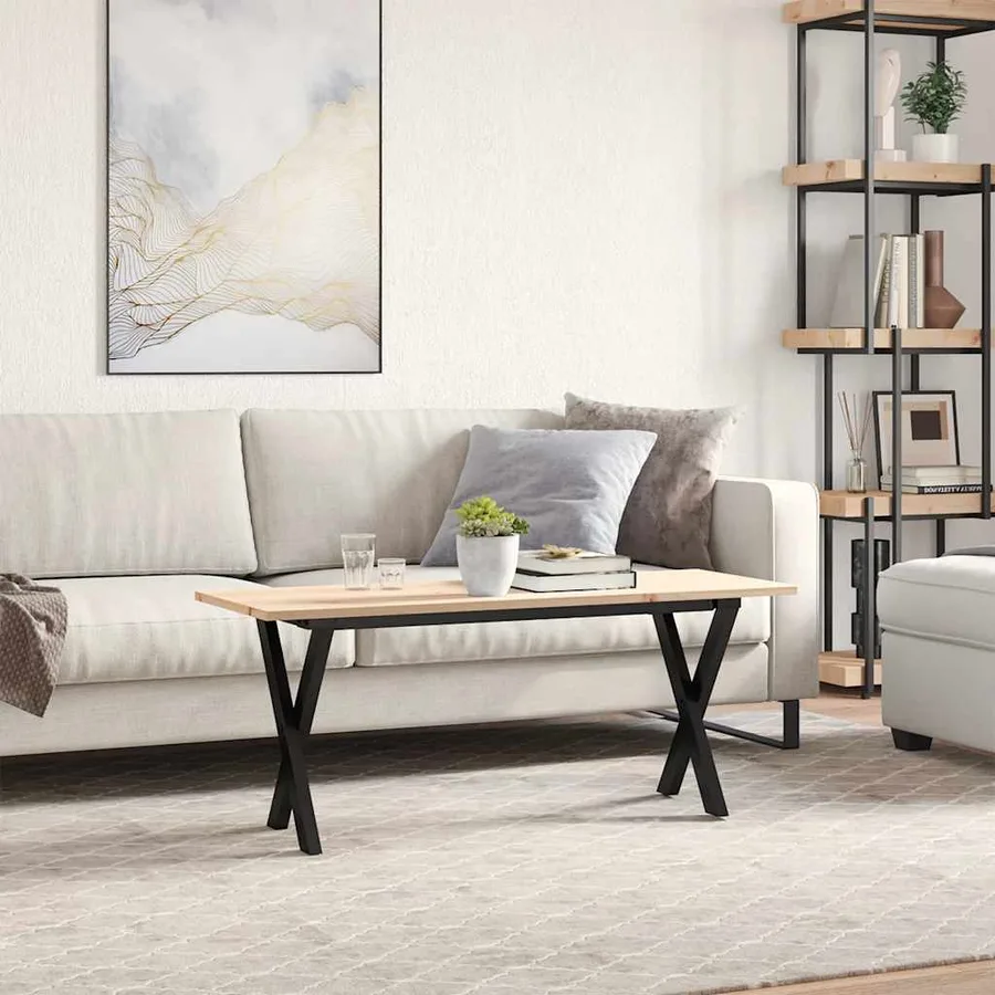 Table basse cadre en X 110x40x45 cm bois de pin massif et acier - 3