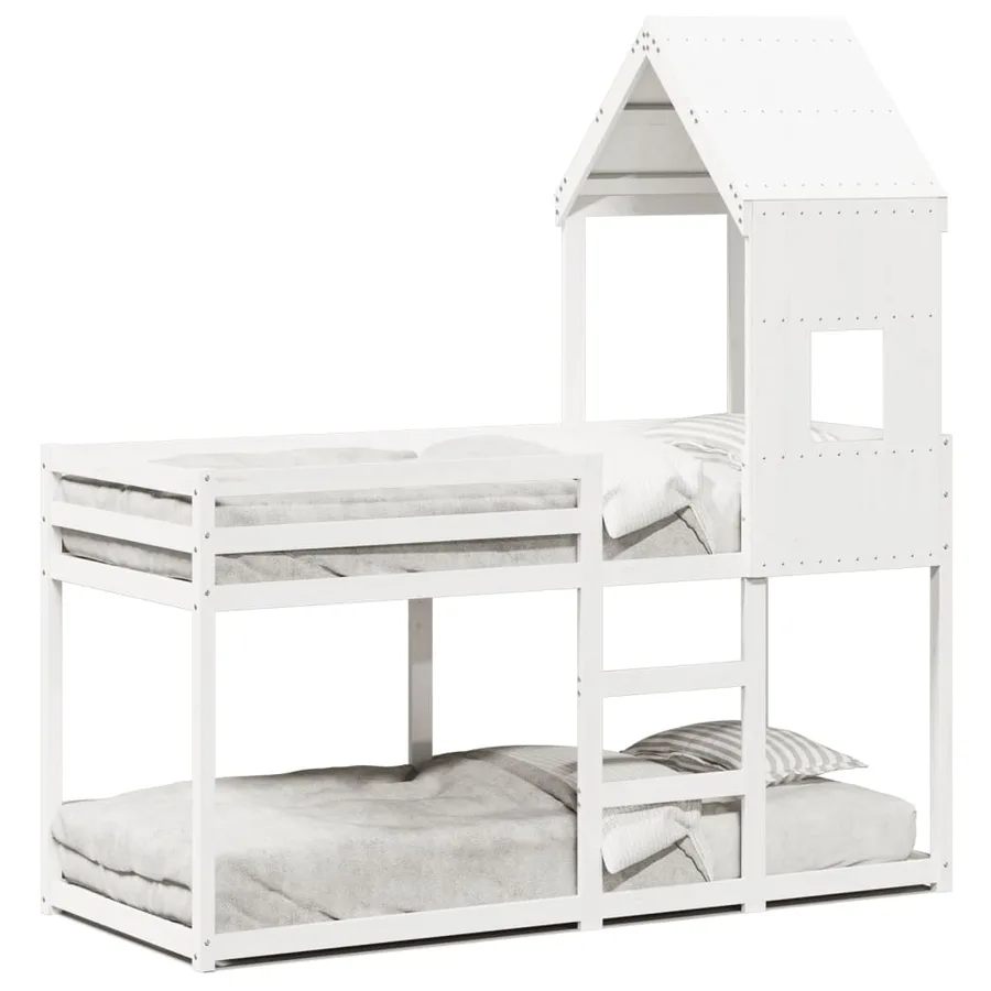 Lit superposé sans matelas blanc 90x200 cm bois de pin massif - 2