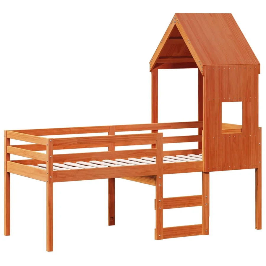 Lit haut sans matelas cire marron 90x200 cm bois de pin massif - 3