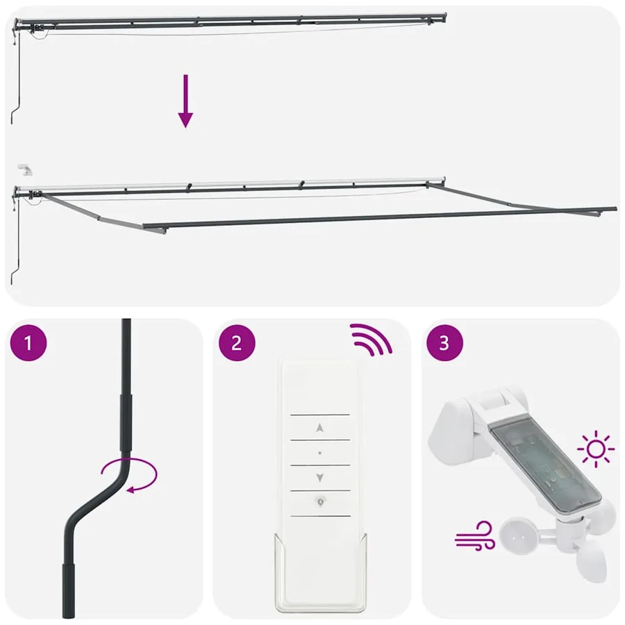 Auvent rétractable automatique avec LED marron 600x300 cm - 10