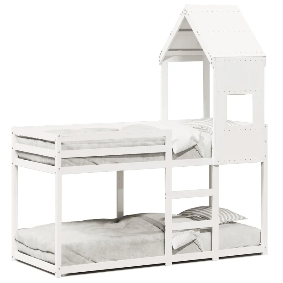 Lit superposé sans matelas blanc 90x190 cm bois de pin massif - 2