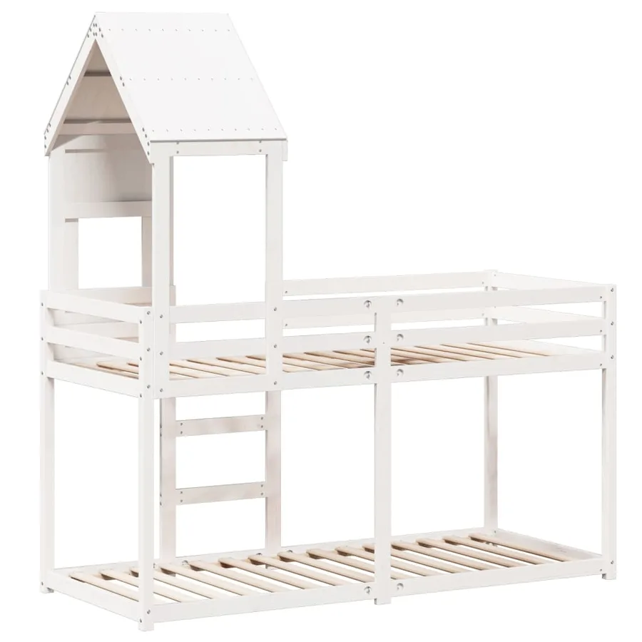 Lit superposé sans matelas blanc 90x190 cm bois de pin massif - 8
