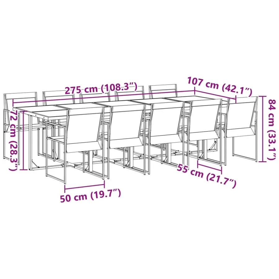 Ensemble à manger de jardin 11 pcs noir textilène - 8